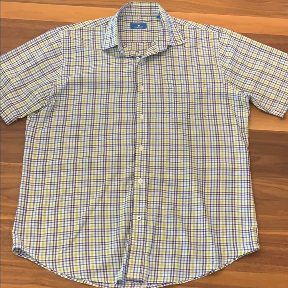 Toscano Short Sleeve Plaid Button Down - M